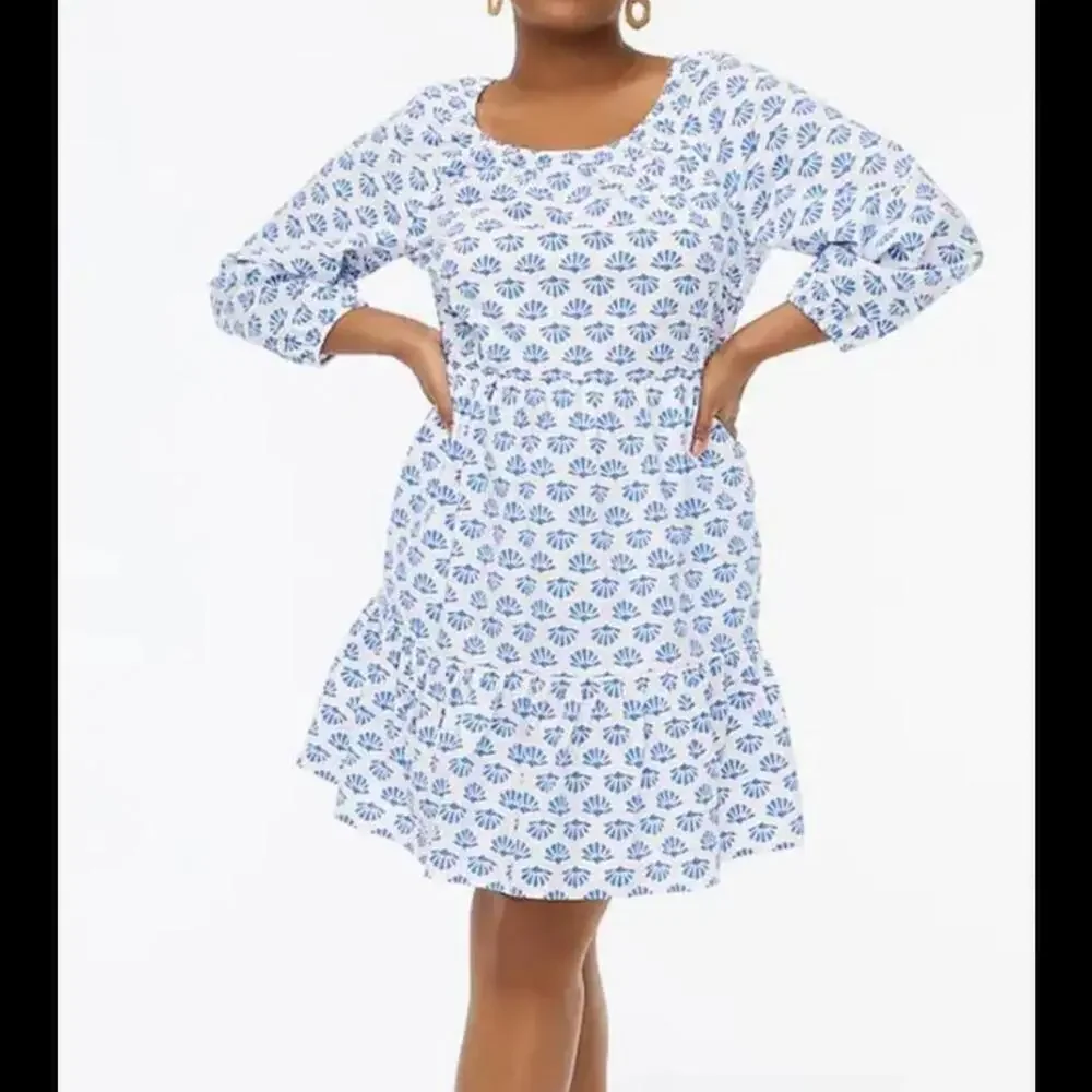 J CREW Size 6 white & blue shell scoop neck mini dress - Picture 3 of 5